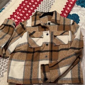 Plaid womens Jacket in Brown and Cream